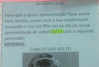 Escola pede cabelo “liso e solto” em festa e gera polêmica