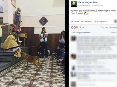 Cão entra em igreja durante pregação