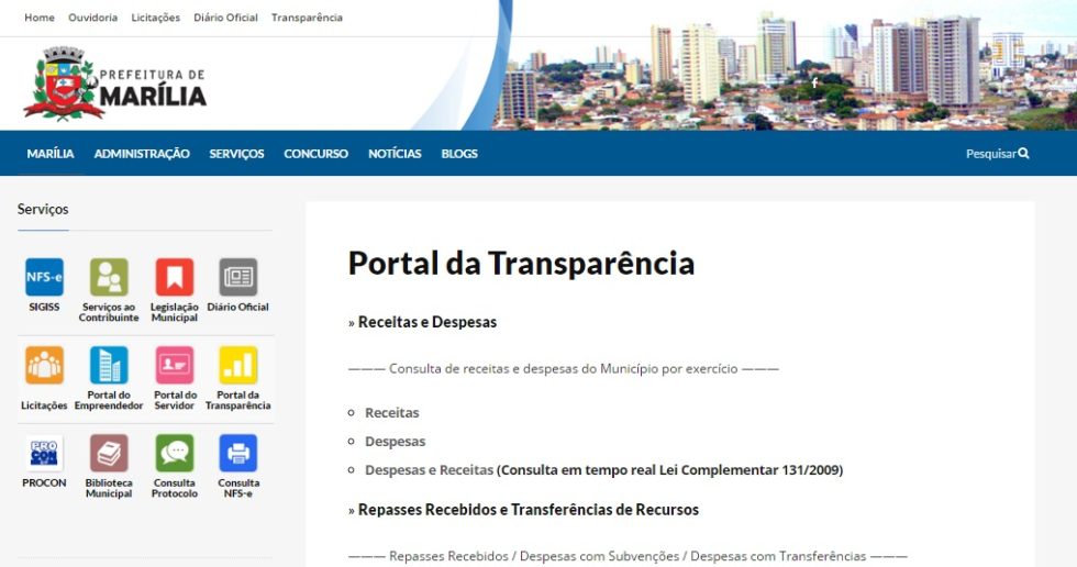 Portal da Transparência não fornece dados da Prefeitura