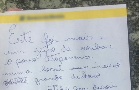 Ladrão deixa bilhete com crítica após furtar ONG