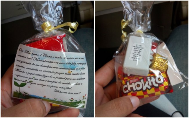 Com medo de incomodar, pais distribuem doces em viagem de avião