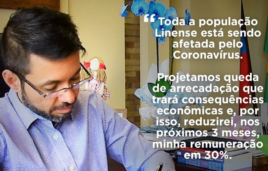 Prefeito de Lins reduz próprio salário em 30% por três meses