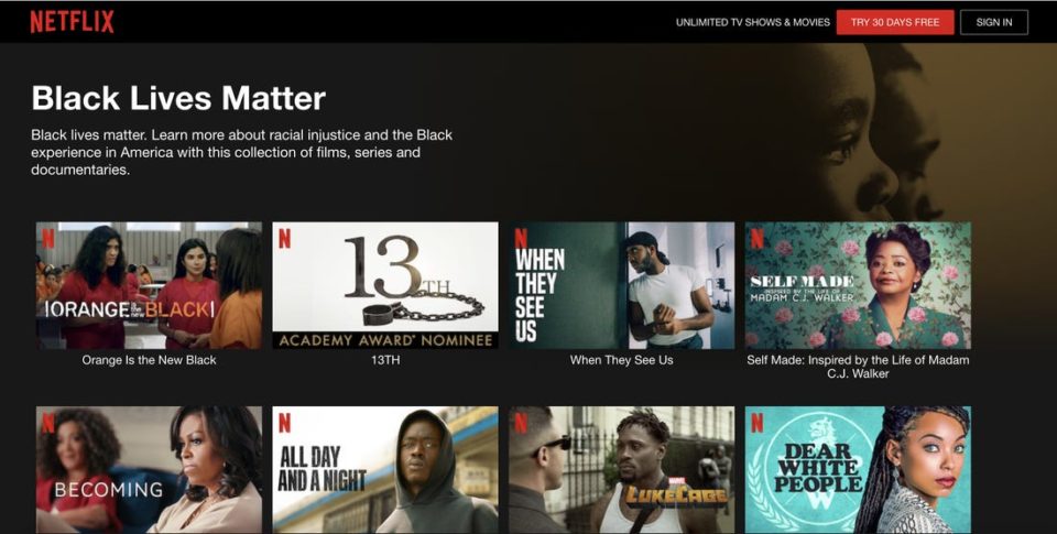 Netflix cria categoria ‘black lives matter’ contra racismo