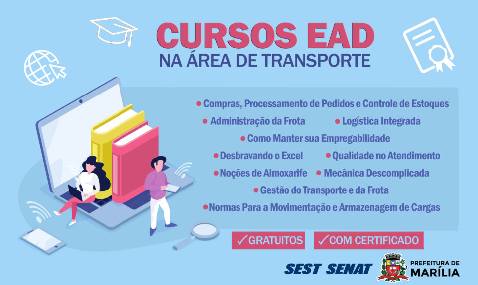 Prefeitura e Sest/Senat oferecem cursos de capacitações EAD