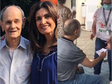 Fátima Bernardes celebra vacinação do pai