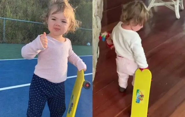 Rafa Vitti mostra filha com o primeiro skate