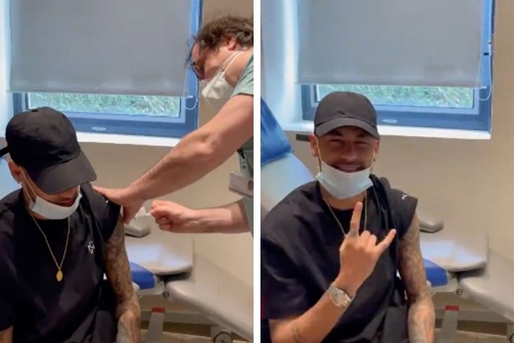 Neymar recebe primeira dose da vacina contra Covid-19