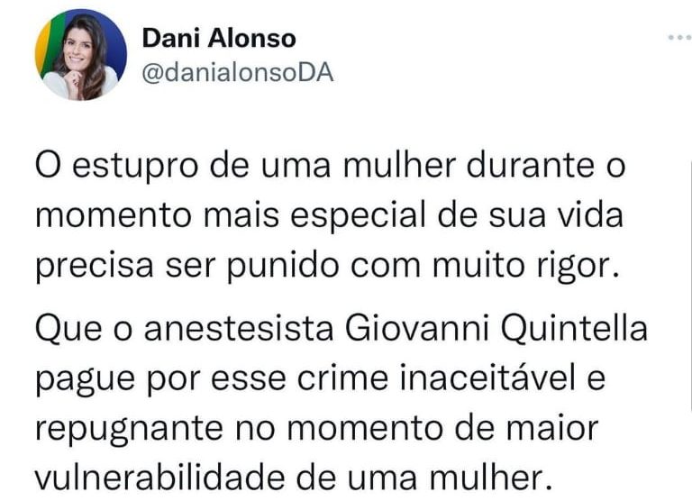 ‘Inaceitável e repugnante’, diz Dani Alonso sobre estupro