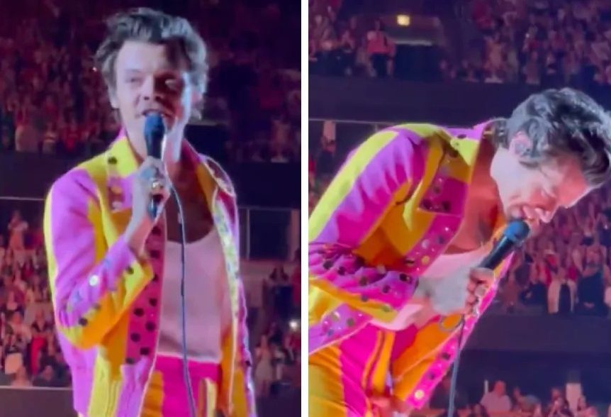 Harry Styles é atingido por garrafa na virilha durante show