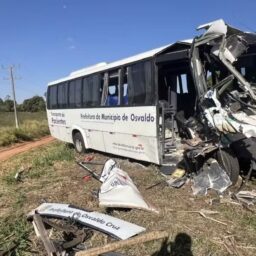 Acidente entre ônibus e caminhão deixa oito feridos na SP-294