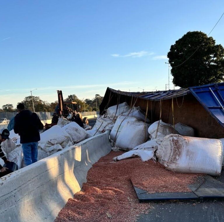 Acidente com carreta carregada de amendoim causa transtornos na SP-333