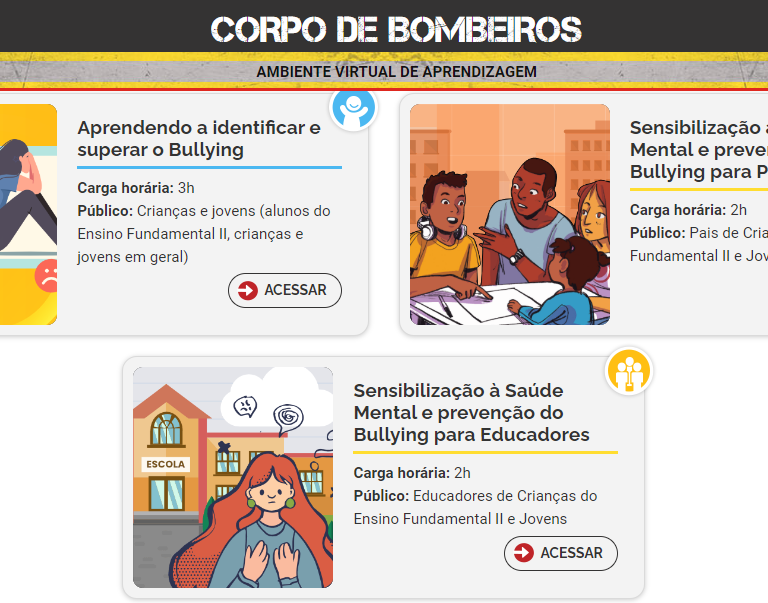 Corpo de Bombeiros lança cursos gratuitos sobre bullying e saúde mental