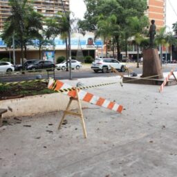 Área no entorno de seringueira na praça Saturnino de Brito é isolada em Marília