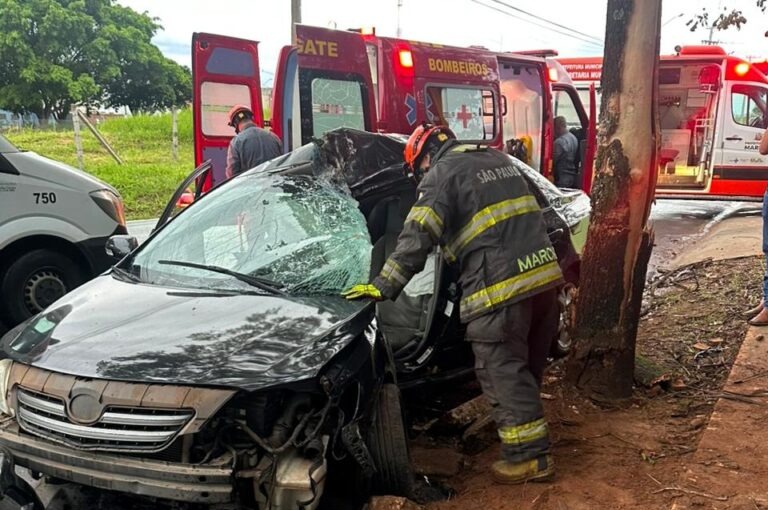 Colisão de carro em árvore deixa homem gravemente ferido