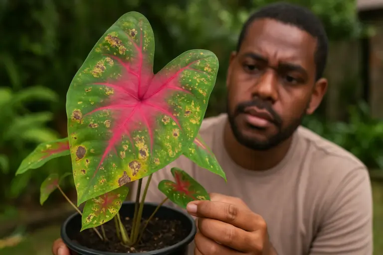 Tinhorão revela 2 problemas ocultos pelas  manchas nas folhas