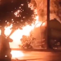 Carreta carregada com nafta pega fogo na entrada de Álvaro de Carvalho