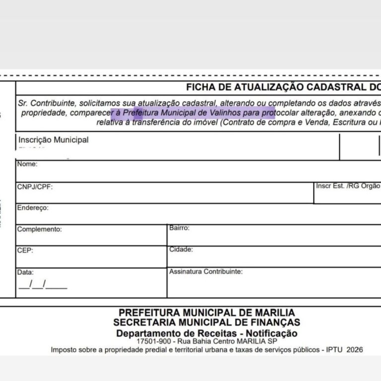 Erro em guias do IPTU 2026 gera desconfiança em contribuintes em Marília
