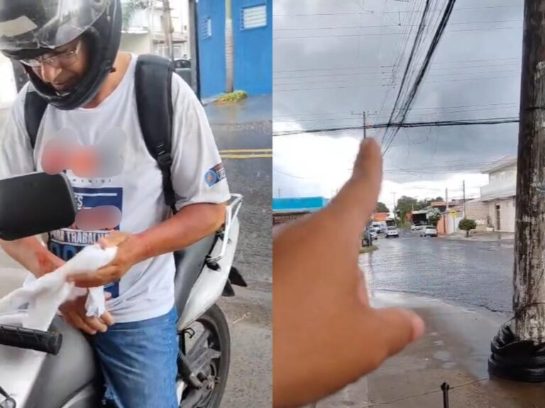 Fio solto derruba e deixa motociclista ferido; situação causa revolta na zona norte