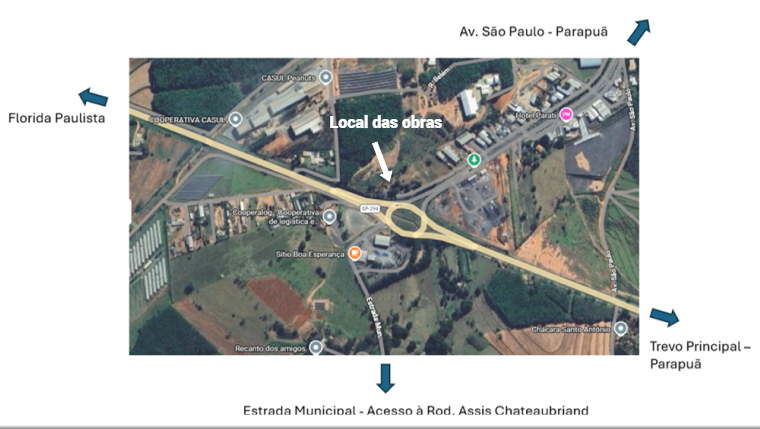 Obras de viaduto alteram tráfego no acesso a Parapuã pela rodovia SP-294