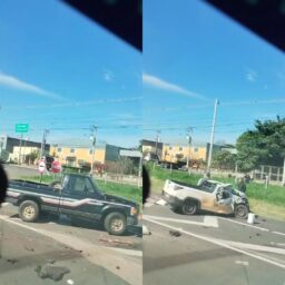 Colisão entre caminhonetes interdita trecho em Pompeia; vítimas foram socorridas