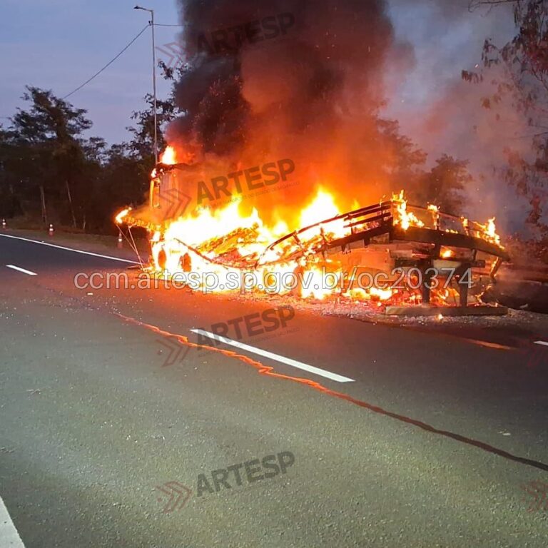 Caminhão pega fogo na SP-333 em Echaporã e mobiliza Bombeiros